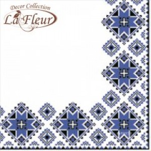 Серветки столові La Fleur Вишиванка синя 2 шари 33*33 20 шт