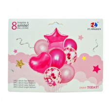 Набор кульок 30см Зірка, Серце/Малиновий  (2шт+6шт)