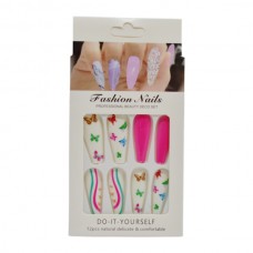 Нігті накладні 12шт Квадрат видовжений з декором Мікс арт.LX-6/7-1/7-2/8-1/8-2