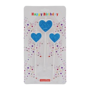 Набір свічок д/торта декор Серце з глітером 3D 3шт 16см