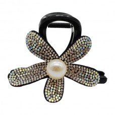 Краб д/волосся 1шт 8см чорний Квітка з перлиною і стразами *10