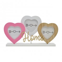 Декоративна фоторамка 28*14см Серця на 3 фото з написом Home *6