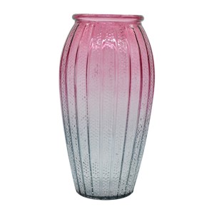 Ваза д/квітів Скляна 26см Ребриста амфора двоколірна *24