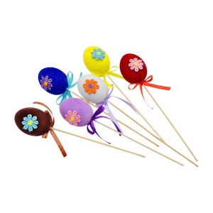 Пасхальне яйце на шпажці флоковане/квіти 6см 1шт (6шт)