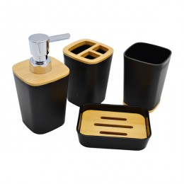 Набір аксесуарів д/ванної 4 предм. Чорний пластик/дерево арт.613-6617