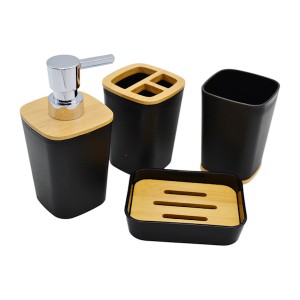 Набір аксесуарів д/ванної 4 предм. Чорний пластик/дерево арт.613-6617