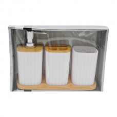 Набір д/ванної Стакан+Дозатор 3шт Пластик/Дерево підставка Мікс