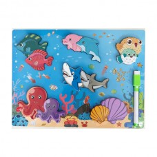 Іграшка деревяна Дошка д/малювання+3D пазл Мікс арт.7514