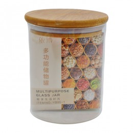 Банка Скляна 600мл д/сипучих прод. деревяна кришка арт.JB95-1