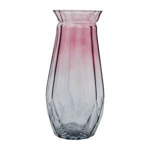 Ваза д/квітів Скляна 20см Ребриста Кольорова Глянцева