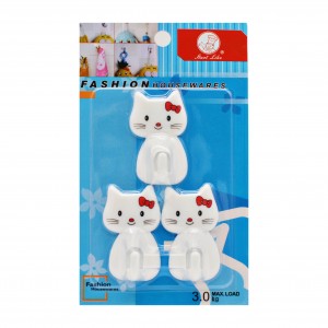 Гачки самоклеючі Start Like 3шт пластик Котик арт.1118-46 *12